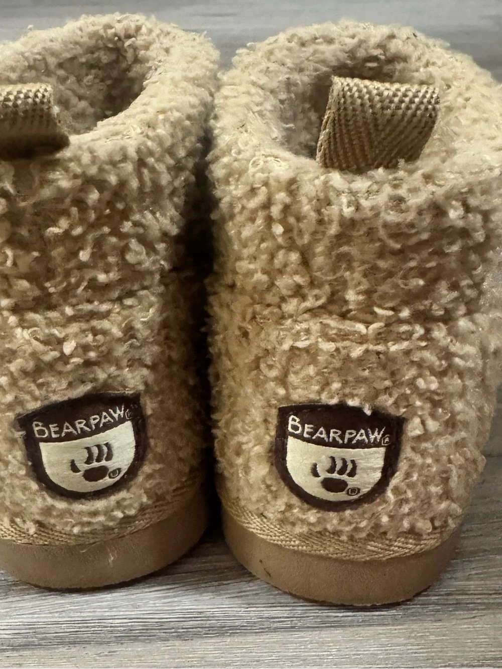 BEARPAW Kids Teddy Sherpa Bootie Slippers Size 8c Cozy Plush Neutral Tan